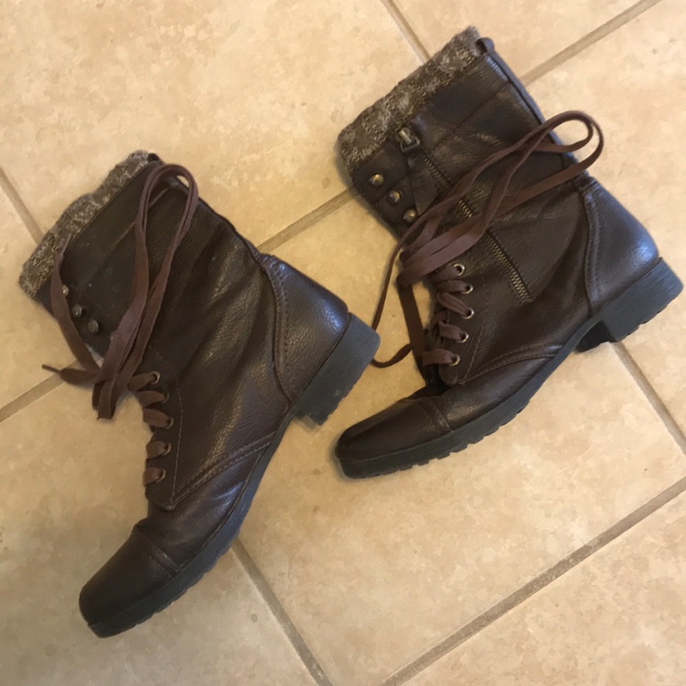 Zip-Up and Lace-Up Combat Boots w/ Sweater Top